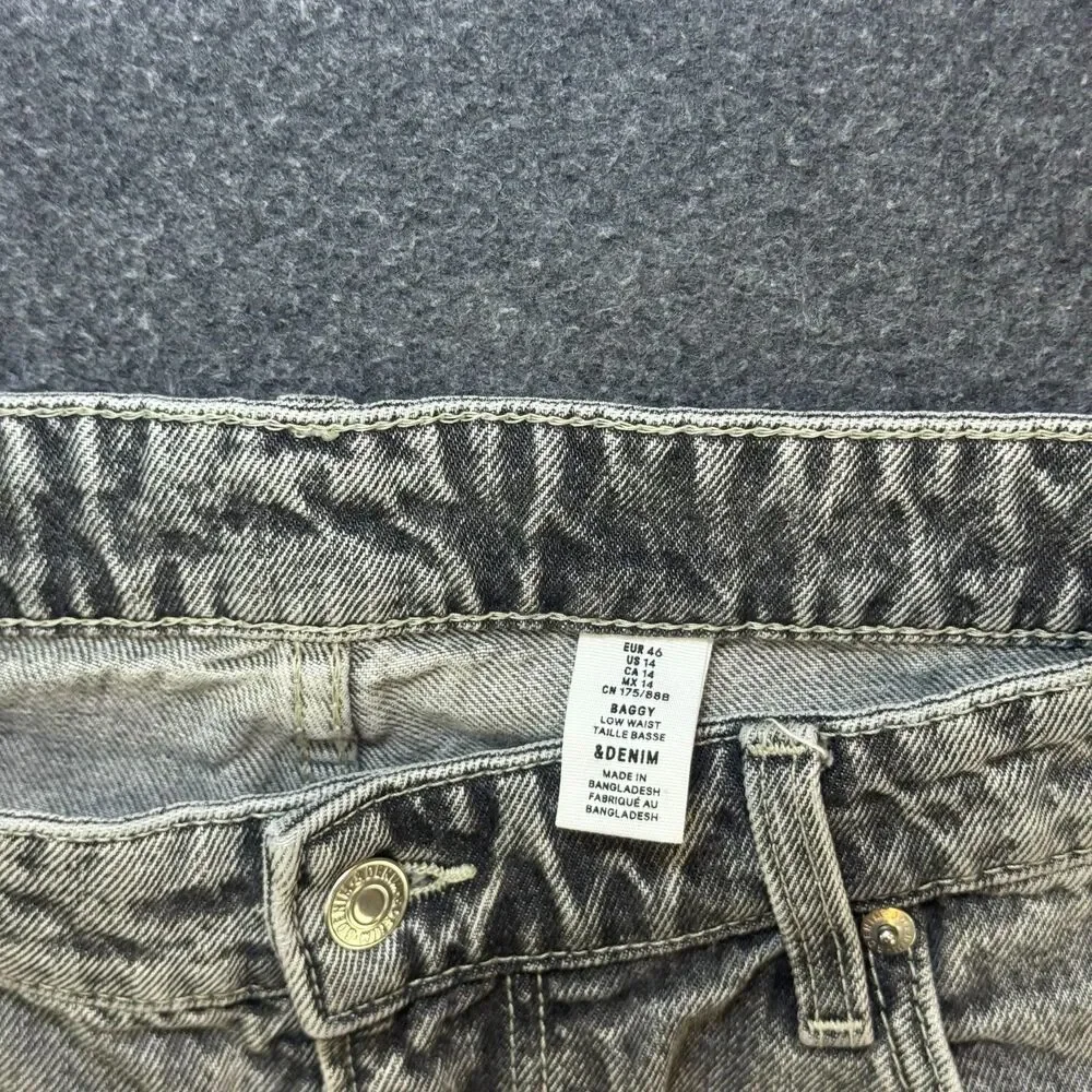 H&M &DENIM Baggy Low Waist Wide Leg Faded Grey Acid Wash Jeans
